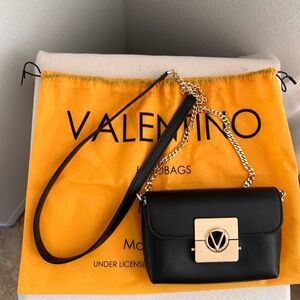 Valentino Black Leather Crossbody Bag with Gold Hardware